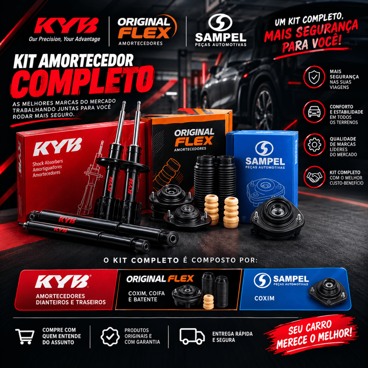 Kit Par Amortecedor Dianteiro Corolla 1993 A 2002 KYB SAMPEL ORIGINAL FLEX