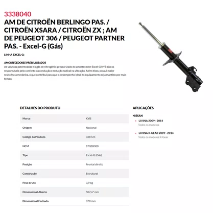 Amortecedor Dianteiro Direito Livina 2009 2010 2011 2012 2013 2014 KYB