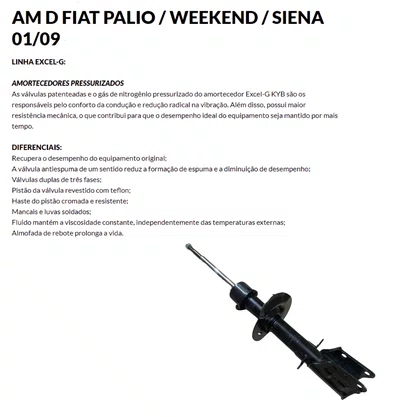 Amortecedor Dianteiro Palio Siena 2001 2002 2003 2004 2005 a 2010 KYB