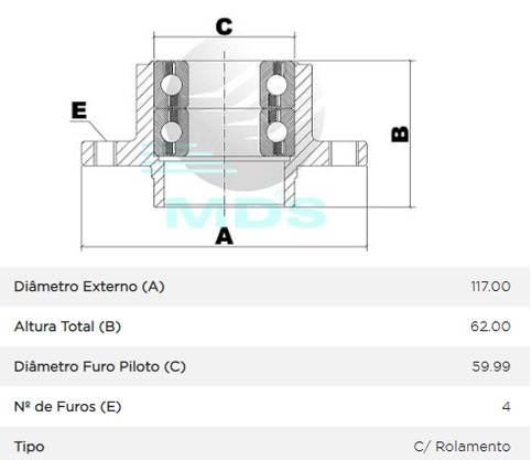 Cubo Roda Tras Sem Abs Fiat Fiorino Strada Uno