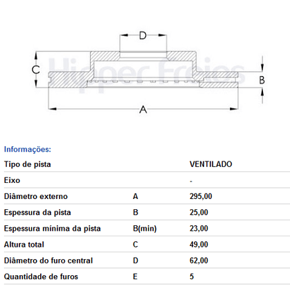 DISCO DE FREIO DIANT VENTILADO S/CUBO AUDI/SUZUKI