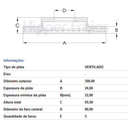 DISCO DE FREIO DIANT VENTILADO S/CUBO CITROEN/FIAT
