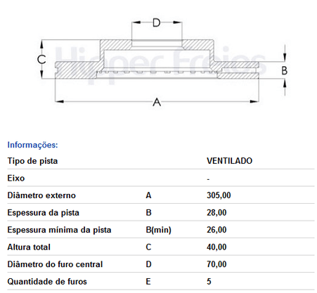 Disco De Freio Diant Ventilado S/cubo Fiat/jeep  Toro - 2.0 16v 2017-> Toro - 2.4 16v 2017->