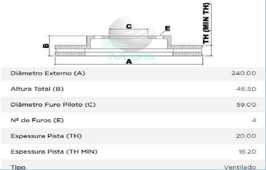 Disco De Freio Diant Ventilado S/cubo Fiat Palio 1.6 2004/1996 Até 2000	 Siena 1.0 8v / 1.3 16v
