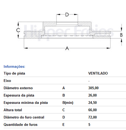 Disco De Freio Diant Ventilado S/cubo Ford  Explorer - 4x4 Sport Track 2001-2006 Ranger - 4x4 Cabine Dupla 07/2007-2011