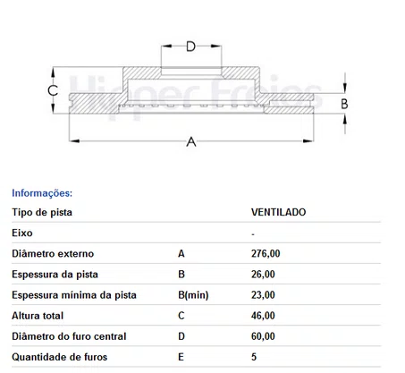 DISCO DE FREIO DIANT VENTILADO S/CUBO GM