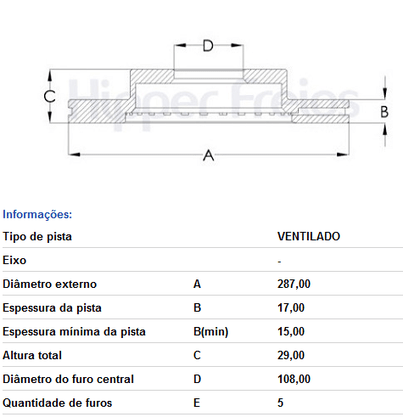 DISCO DE FREIO DIANT VENTILADO S/CUBO GM/SUZUKI