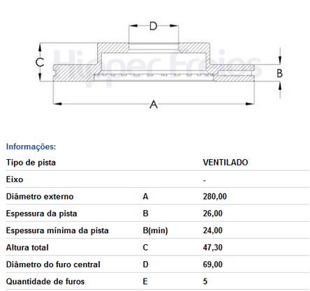 Disco De Freio Diant Ventilado S/cubo Hyundai/kia  Ix35 - 2.0 16v 2010> Sonata - 2.4 2011->