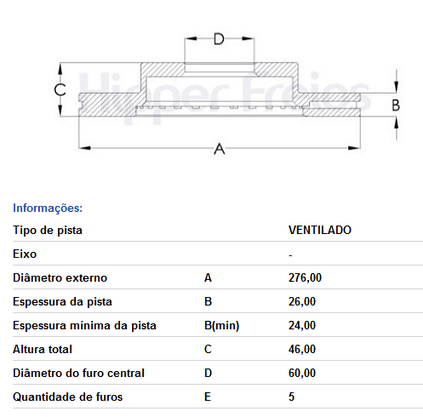 DISCO DE FREIO DIANT VENTILADO S/CUBO LEXUS/TOYOTA