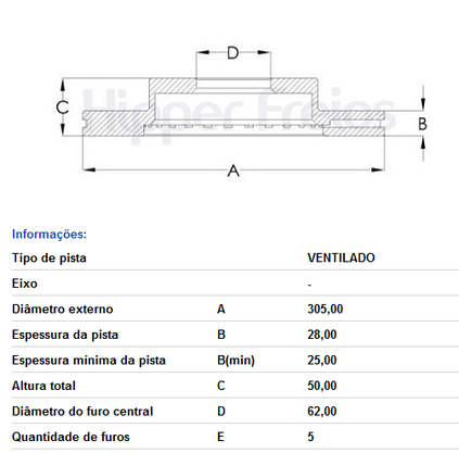 DISCO DE FREIO DIANT VENTILADO S/CUBO LEXUS/TOYOTA