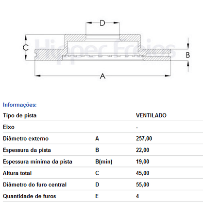 DISCO DE FREIO DIANT VENTILADO S/CUBO TOYOTA