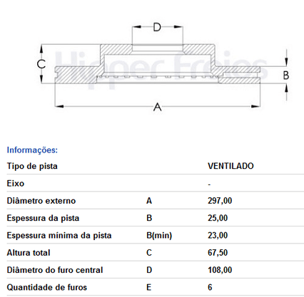 Disco De Freio Diant Ventilado S/cubo Toyota  Hilux - 2.5 (aro 15) 2006-2012 Hilux - 3.0 (aro 15) 2002-2015