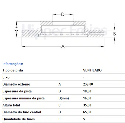 DISCO DE FREIO DIANT VENTILADO S/CUBO VW