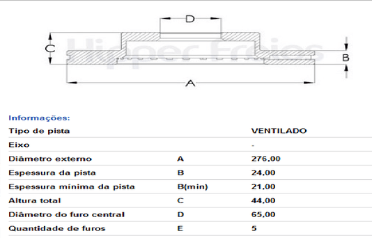 Disco De Freio Diant Ventilado S/cubo Vw Nivus - 1.0 Tsi Highline 2021-> Polo - 1.0 Tsi Comfortline 2018->