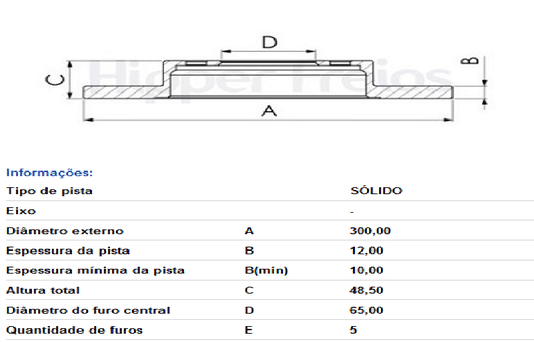 Disco De Freio Tras Solido S/cubo Audi/vw A3 - Cabriolet 1.8 Tfsi 2016-> A3 - Sedan 1.4 Tfsi 2014->