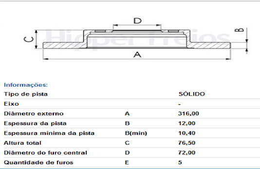 DISCO DE FREIO TRAS SOLIDO S/CUBO JEEP