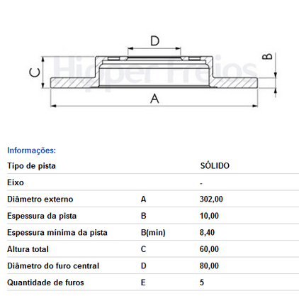 Disco De Freio Tras Solido S/cubo Mitsubishi  Asx - 2.0 2008-> Outlander - 2.0 2008->