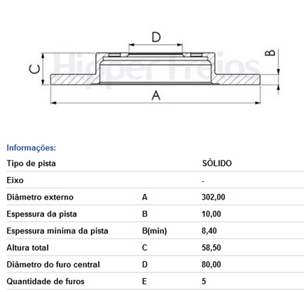 DISCO DE FREIO TRAS SOLIDO S/CUBO MITSUBISHI