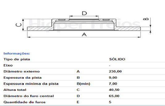 DISCO DE FREIO TRAS SOLIDO S/CUBO VW