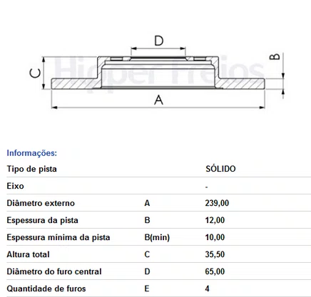 DISCO FREIO DIANT SOLIDO S/CUBO AUDI/SEAT/VW/GURGE