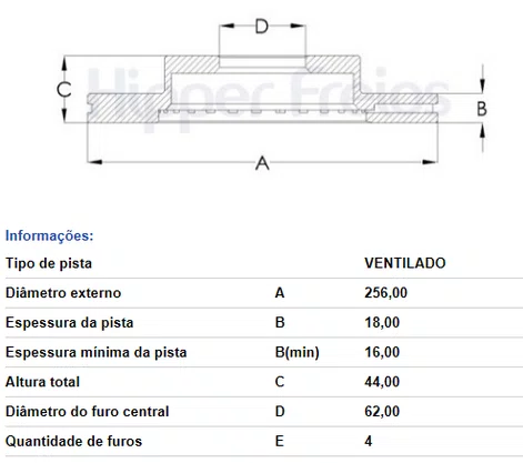 DISCO FREIO DIANT VENTILADO S/CUBO HYUNDAI