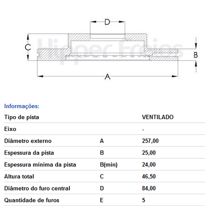 Disco Freio Diant Ventilado S/cubo Jinbei/toyota  Topic - 2.2 2008-> Hilux - 4x2 1993-2004