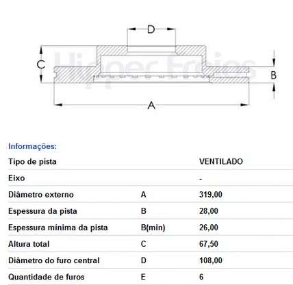 DISCO FREIO DIANT VENTILADO S/CUBO TOYOTA
