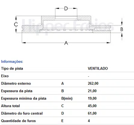 DISCO FREIO VENTILADO S/CUSTO DIANT HONDA