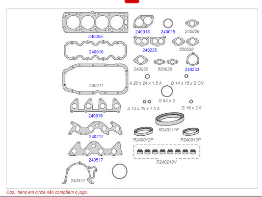 Kit De Juntas Cabeçote Gm Ipanema  Kadett Monza Vectra 