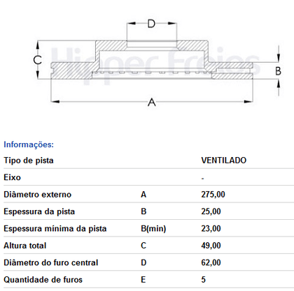 DISCO DE FREIO DIANT VENTILADO S/CUBO TOYOTA