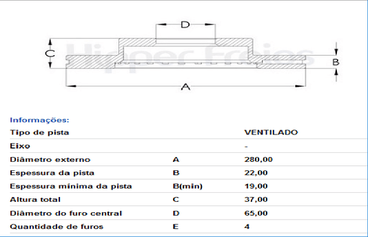 DISCO DE FREIO DIANT VENTILADO S/CUBO VW