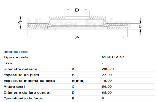 DISCO DE FREIO DIANT VENTILADO S/CUBO VW