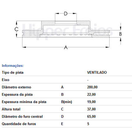 Par Disco De Freio Dianteiro Ventilado Sem Cubo Volkswagen Crossfox/fox/spacecross/spacefox 2011 Em Diante - Hf