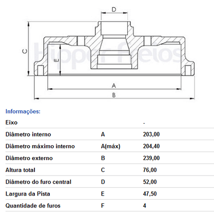 Tambor De Freio Tras Com Cubo Citroen/peugeot  C3 - 1.6 16v 2013-> C3 - Picasso 1.5 8v 2012->