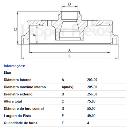Tambor De Freio Tras Com Cubo Nissan  March - 1.0/1.6 2012-> Versa - 1.0/1.6 2016->