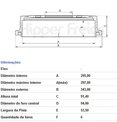 TAMBOR DE FREIO TRAS SEM CUBO MITSUBISHI