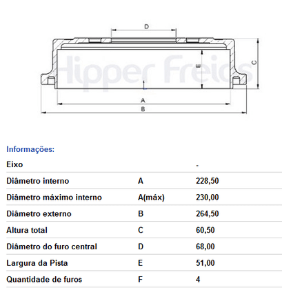 Tambor De Freio Tras Sem Cubo Nissan  Grand Livina - 1.8 16v 2009-> Sentra - 2.0 2007->