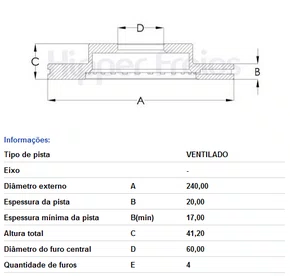 DISCO DE FREIO DIANT VENTILADO S/ CUBO GM