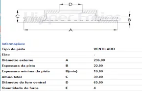 DISCO DE FREIO DIANTEIRO DIANT VENTILADO S/CUBO VW