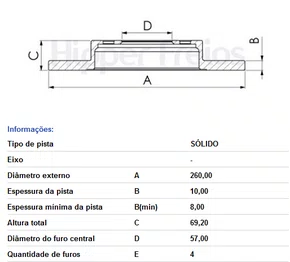 DISCO DE FREIO TRAS SOLIDO S/CUBO GM