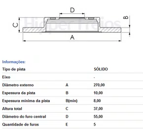 DISCO DE FREIO TRAS SOLIDO S/CUBO TOYOTA