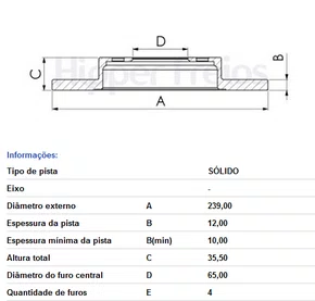 DISCO FREIO DIANT SOLIDO S/CUBO AUDI/SEAT/VW/GURGE