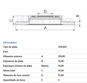 DISCO FREIO DIANT SOLIDO S/CUBO RENAULT