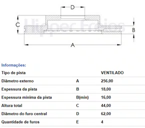 DISCO FREIO DIANT VENTILADO S/CUBO HYUNDAI