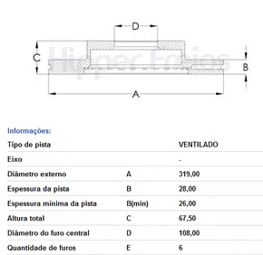 DISCO FREIO DIANT VENTILADO S/CUBO TOYOTA