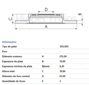 DISCO FREIO SOLIDO S/CUBO DIANT RENAULT