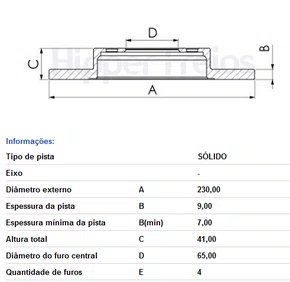 DISCO FREIO TRASEIRO SOLIDO S/CUBO VW