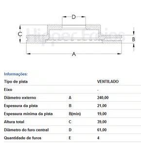 DISCO FREIO VENTILADO S/CUBO DIANT HONDA