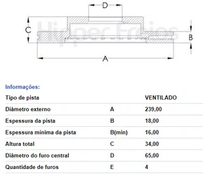 DISCO FREIO VENTILADO S/CUBO DIANT VW
