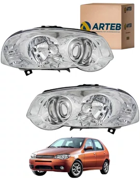 PAR FAROL FOCO DUPLO MÁSCARA E CANHÃO CROMADO PALIO 2009 ATÉ 2013